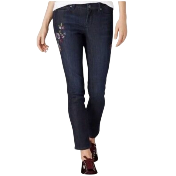 J. Jill Blue Embroidered Luna Slim Ankle Denim Jeans Size 10 - Picture 1 of 7